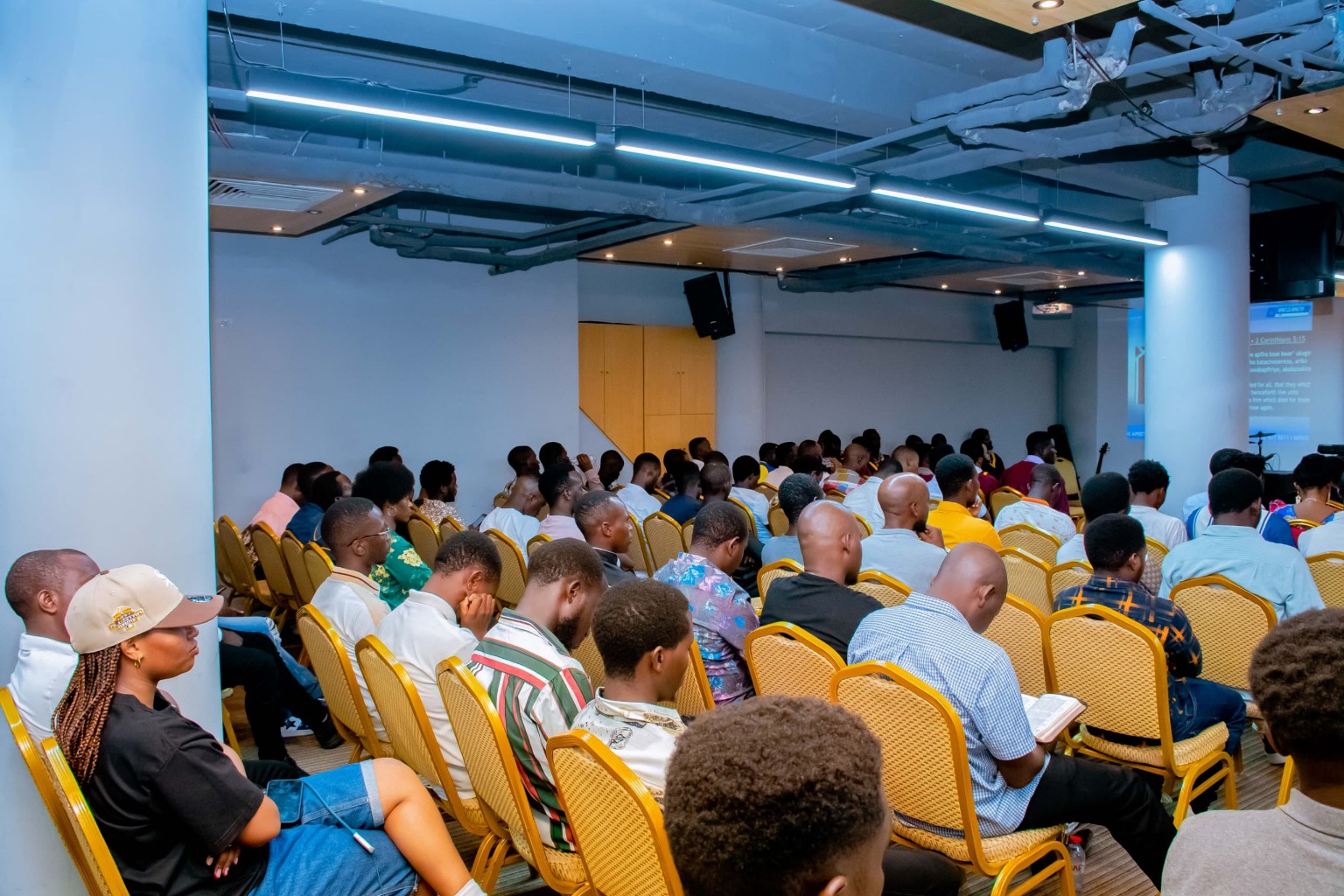 The congregation seated together during a church gathering